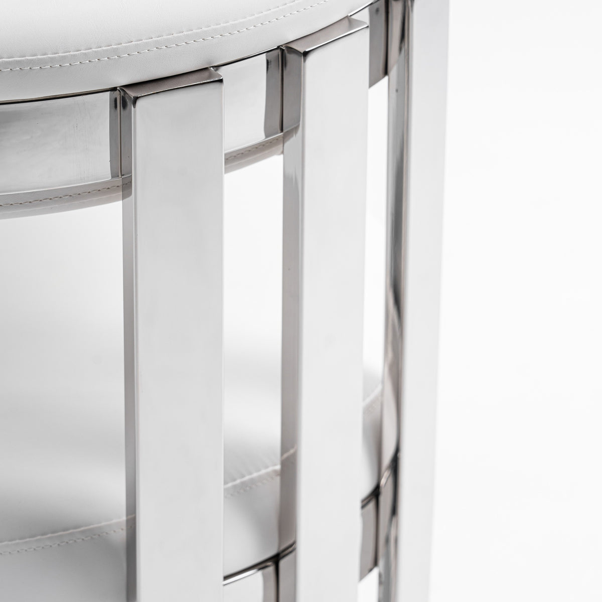 Pontiac Modern White Vegan Leather + Stainless Steel Dining Chair