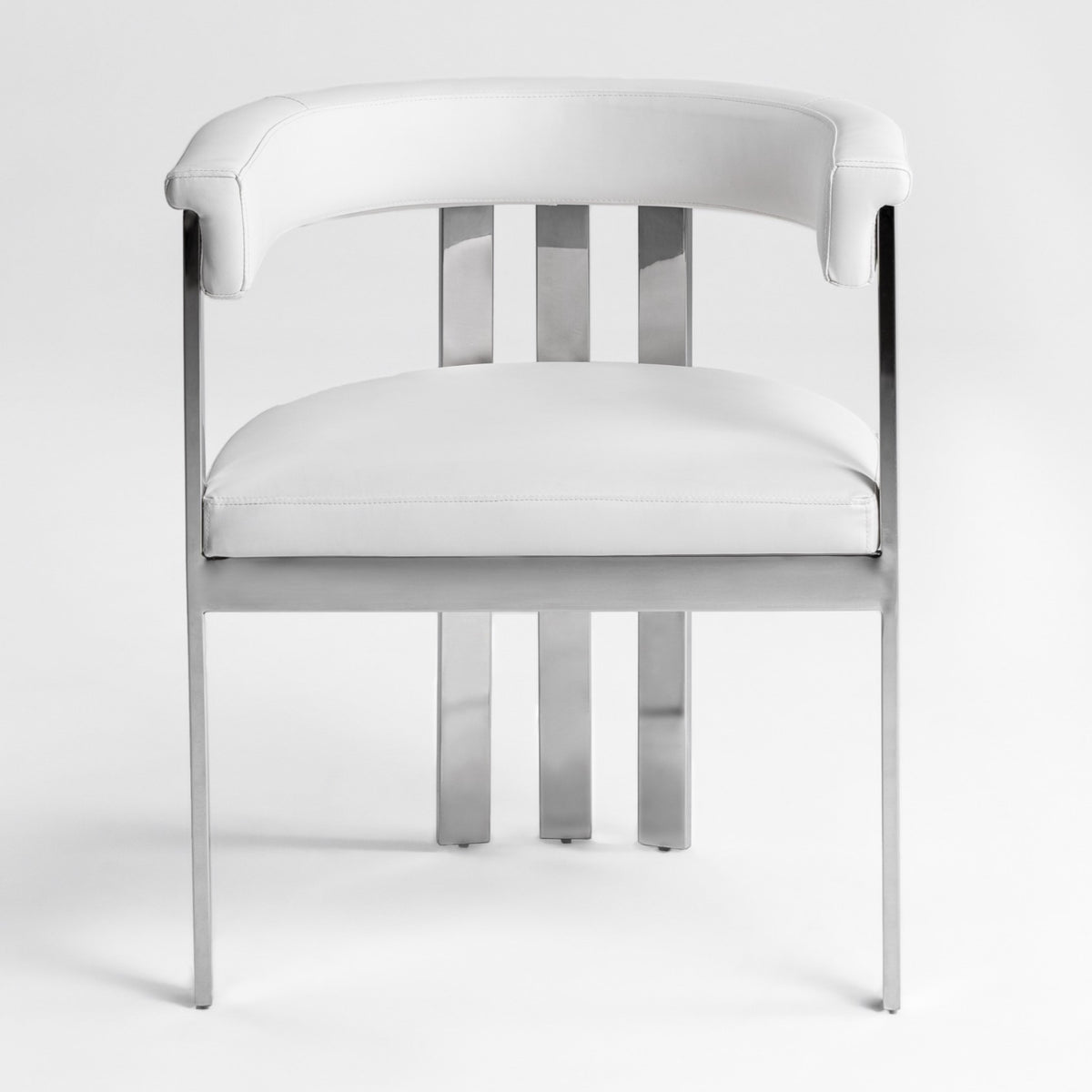 Pontiac Modern White Vegan Leather + Stainless Steel Dining Chair