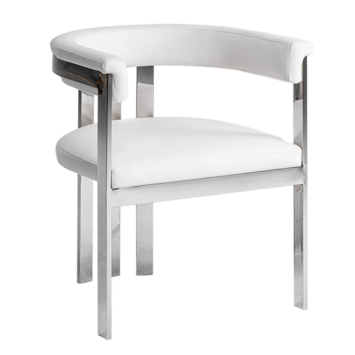 Pontiac Modern White Vegan Leather + Stainless Steel Dining Chair
