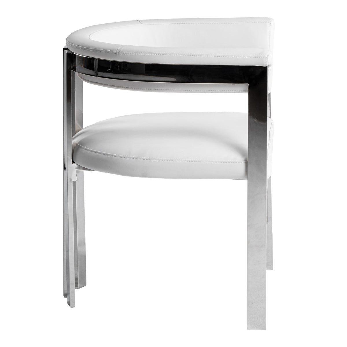 Pontiac Modern White Vegan Leather + Stainless Steel Dining Chair