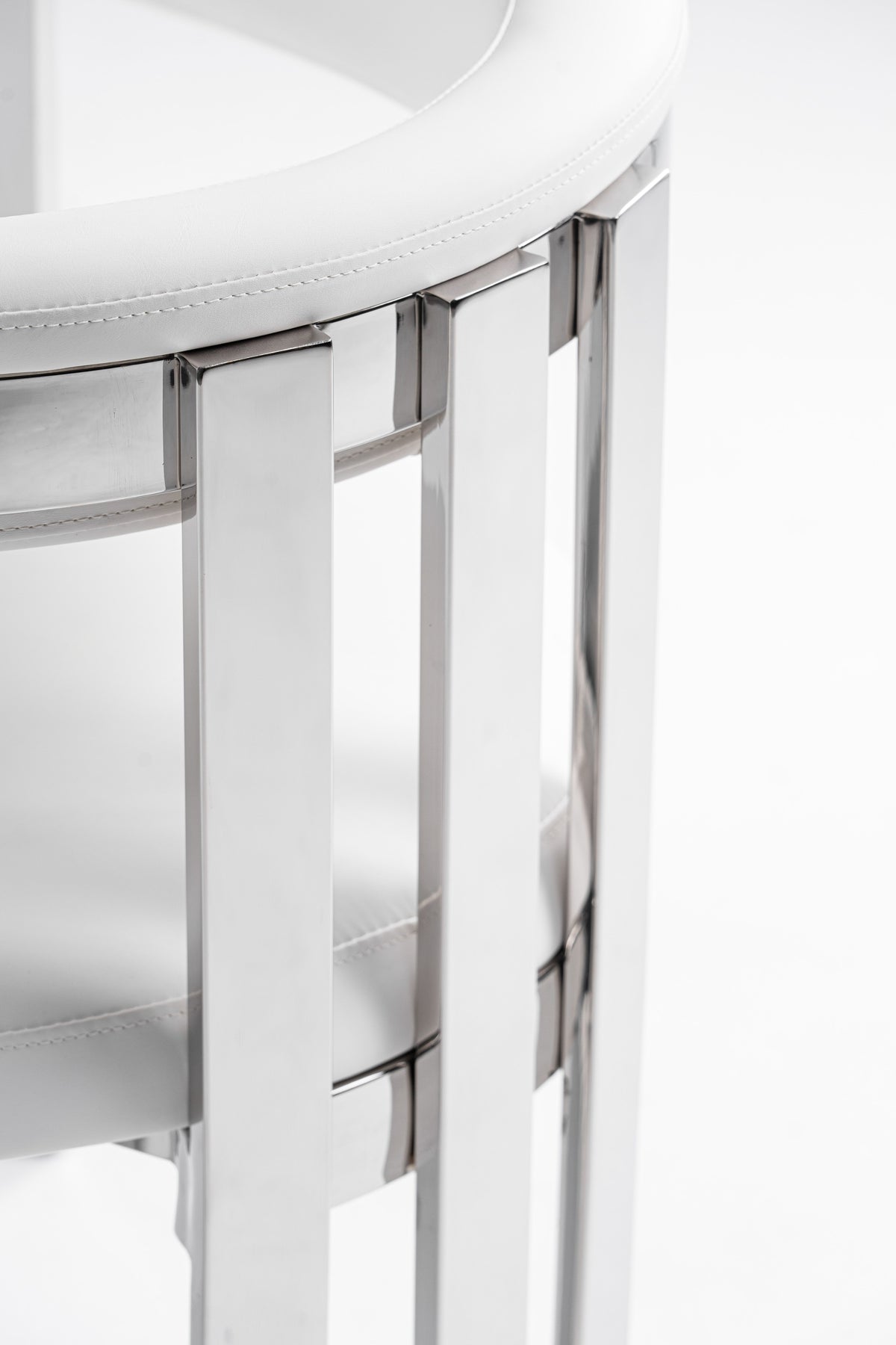 Pontiac Modern White Vegan Leather + Stainless Steel Dining Chair