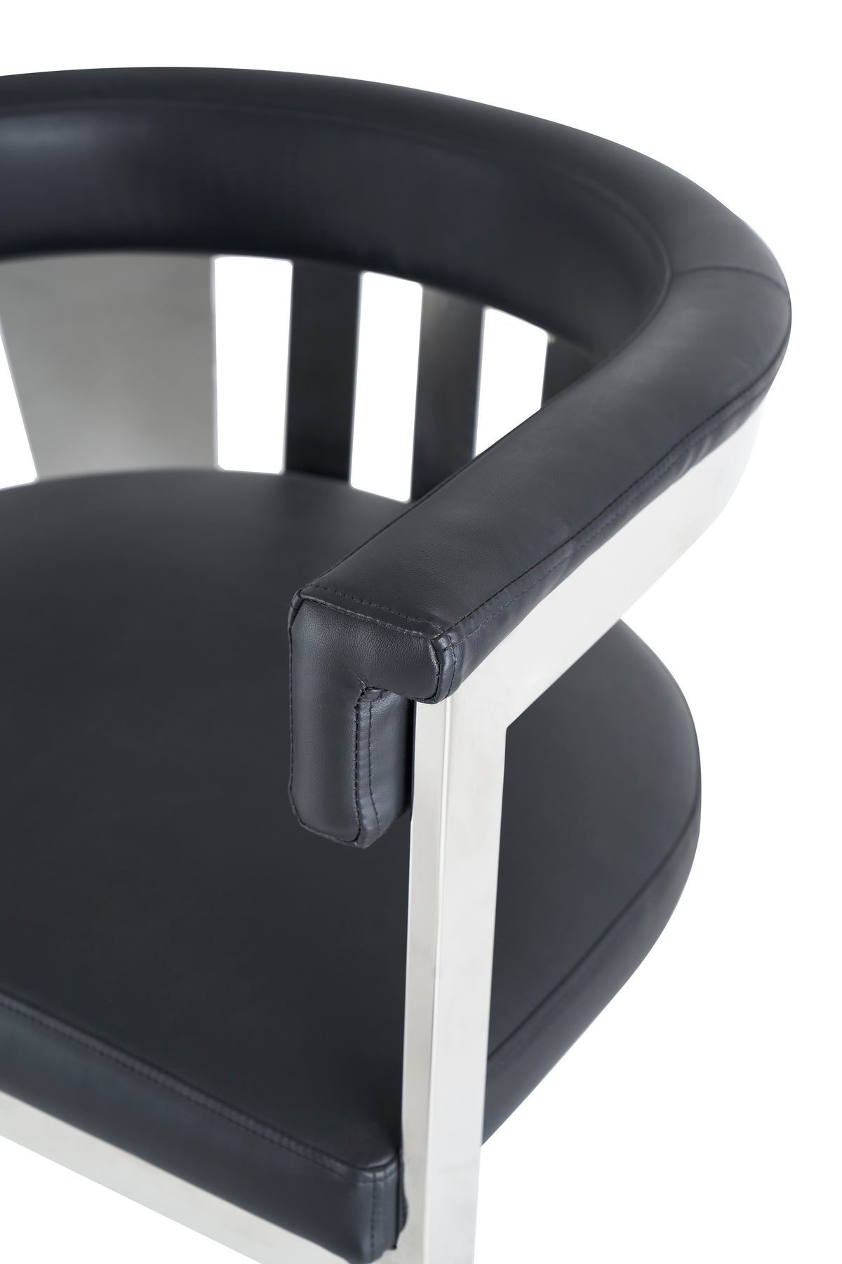 Pontiac Modern Black Vegan Leather and Stainless Steel Dining Chair