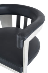 Pontiac Modern Black Vegan Leather and Stainless Steel Dining Chair