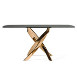 Pyrite Modern Brown Glass + Rosegold Rectangular Dining Table