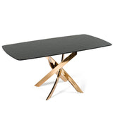 Pyrite Modern Brown Glass + Rosegold Rectangular Dining Table
