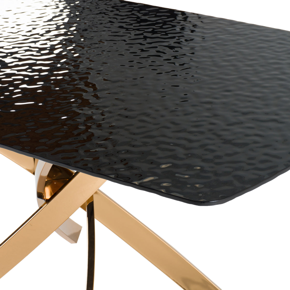 Pyrite Modern Brown Glass + Rosegold Rectangular Dining Table