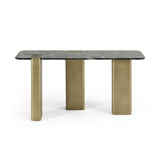 Quest Modern Black Rose Marble + Antique Brass Console Table