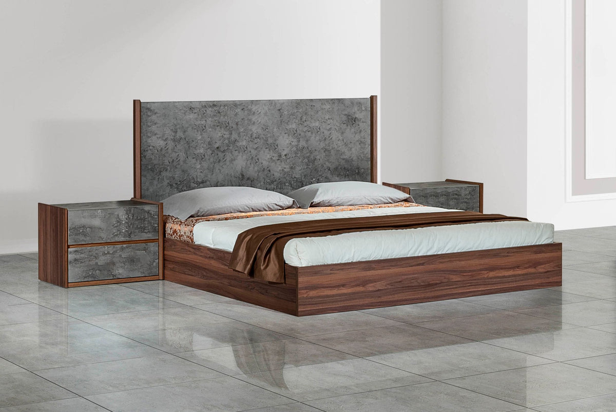 Rado California King Modern Walnut & Volcanic Slate Bed