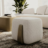 Rainier Contemporary Off-White Fabric + Antique Brass Ottoman