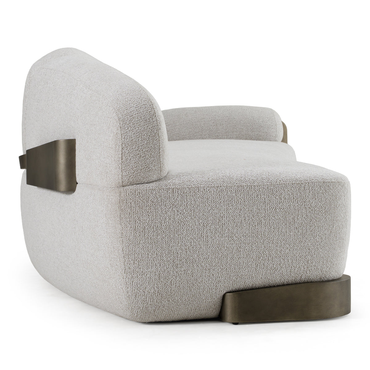 Rainier Contemporary Off-White Fabric + Antique Brass Sofa