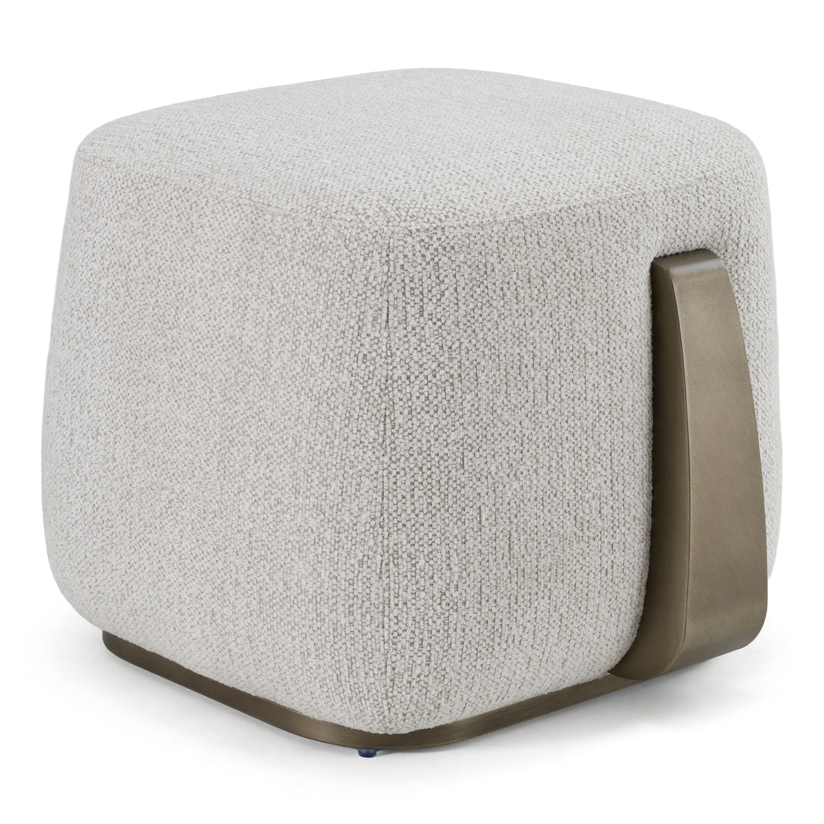 Rainier Contemporary Off-White Fabric + Antique Brass Ottoman
