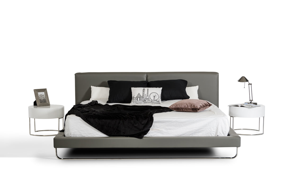 Eastern King Ramona Modern Grey Leather Bed