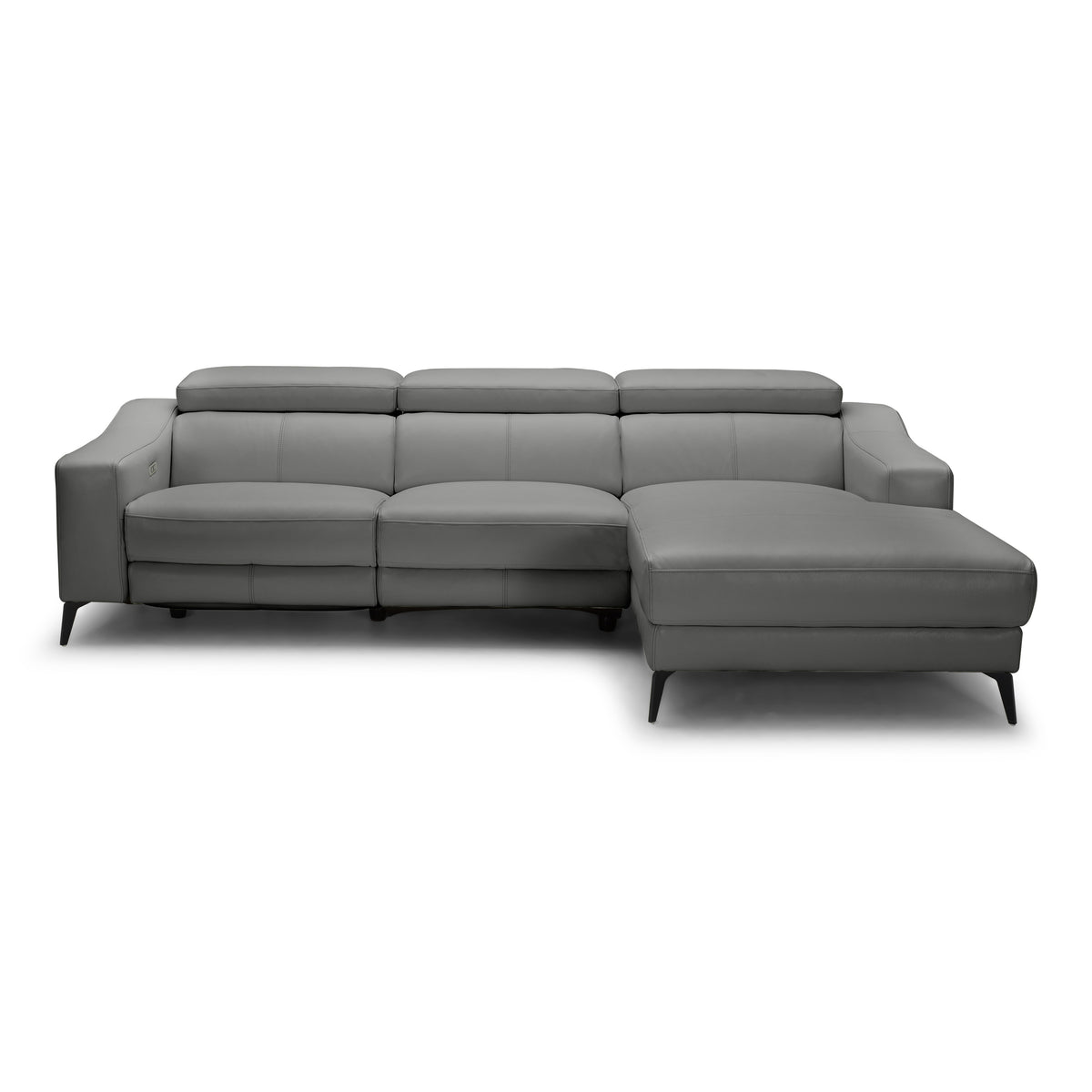 Rampart Modern L-Shape RAF Grey Leather Sectional Sofa with 1 Recliner