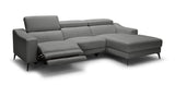 Rampart Modern L-Shape RAF Grey Leather Sectional Sofa with 1 Recliner