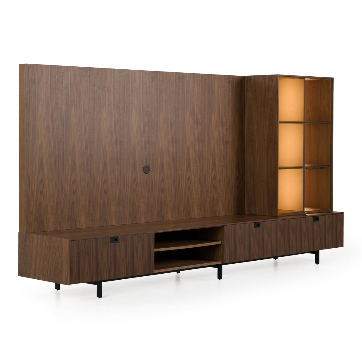 Raskin Contemporary Walnut Entertainment Center with LED Lighting