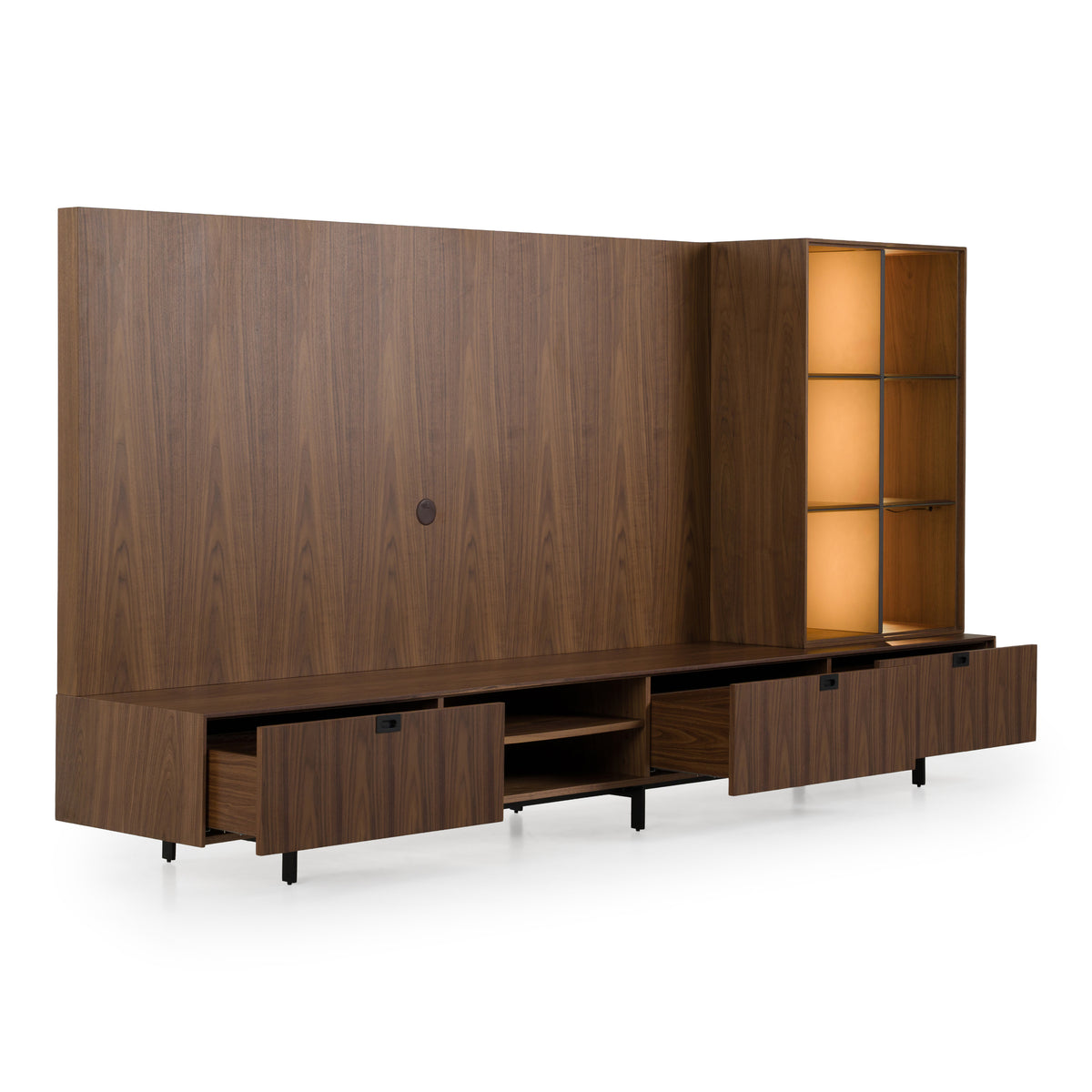 Raskin Contemporary Walnut Entertainment Center with LED Lighting