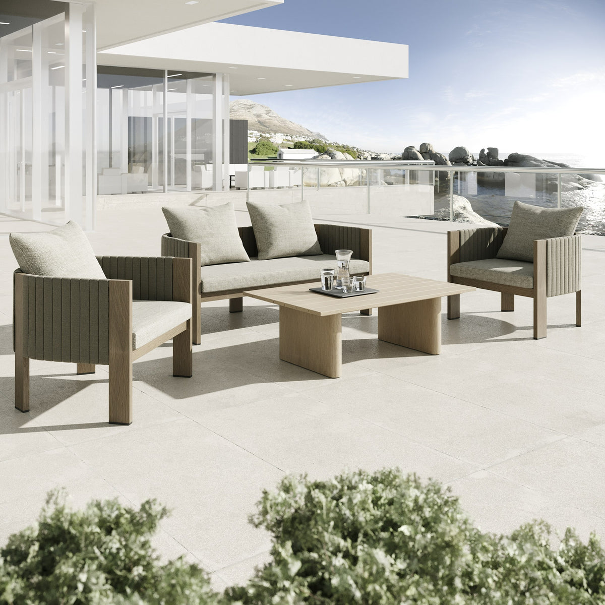 Salvora Outdoor Beige Fabric & Grey Rope Chair