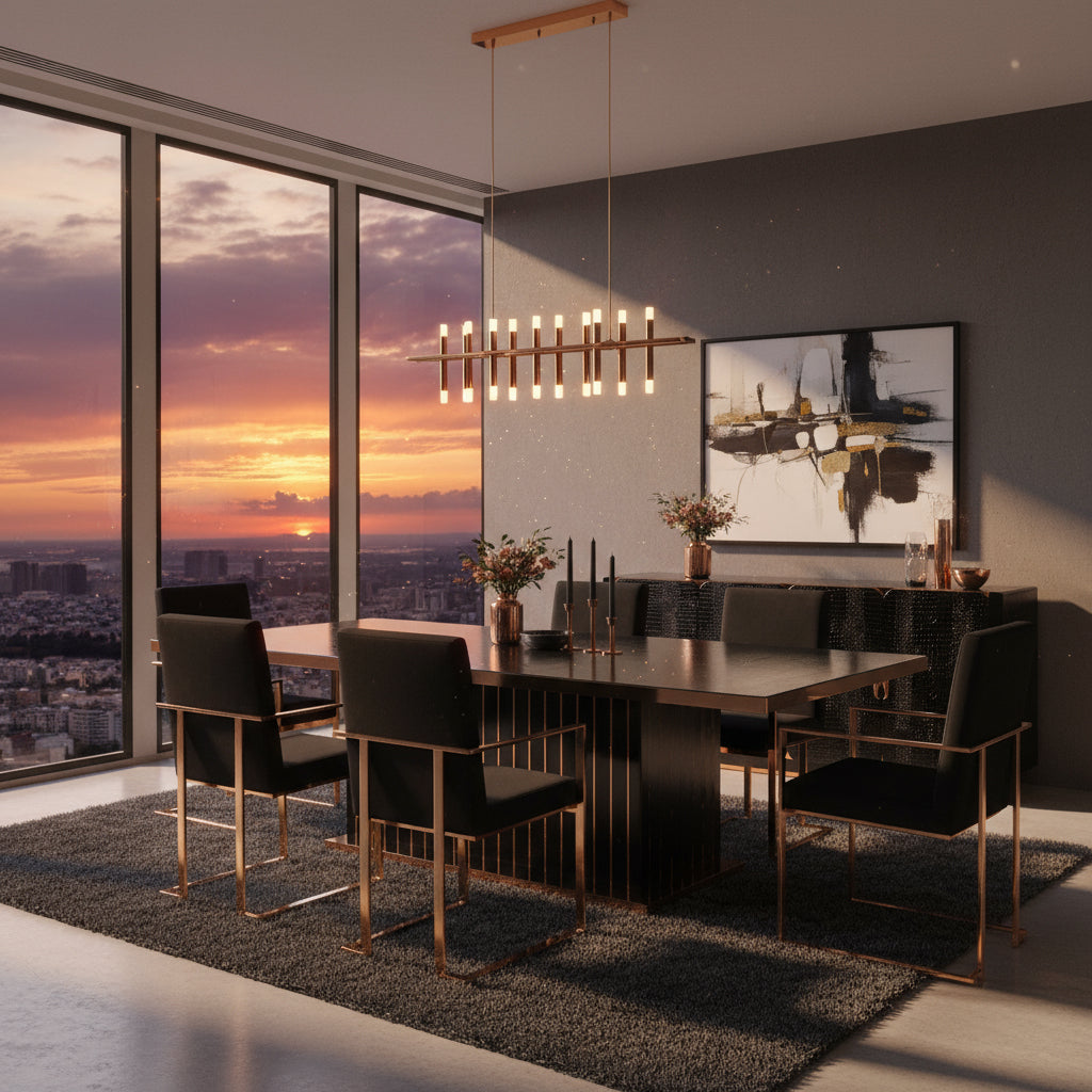 Talin Modern Black Crocodile and Rosegold Dining Table