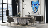 Renfew Modern Black Oak + Faux Marble Oval Dining Table