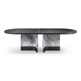 Renfew Modern Black Oak + Faux Marble Oval Dining Table