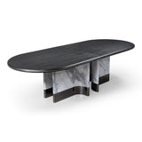 Renfew Modern Black Oak + Faux Marble Oval Dining Table