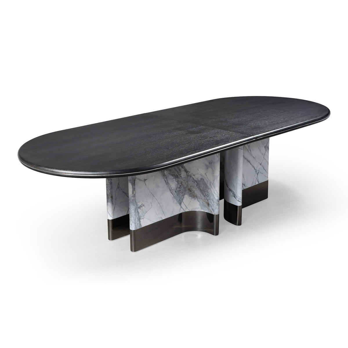 Renfew Modern Black Oak + Faux Marble Oval Dining Table