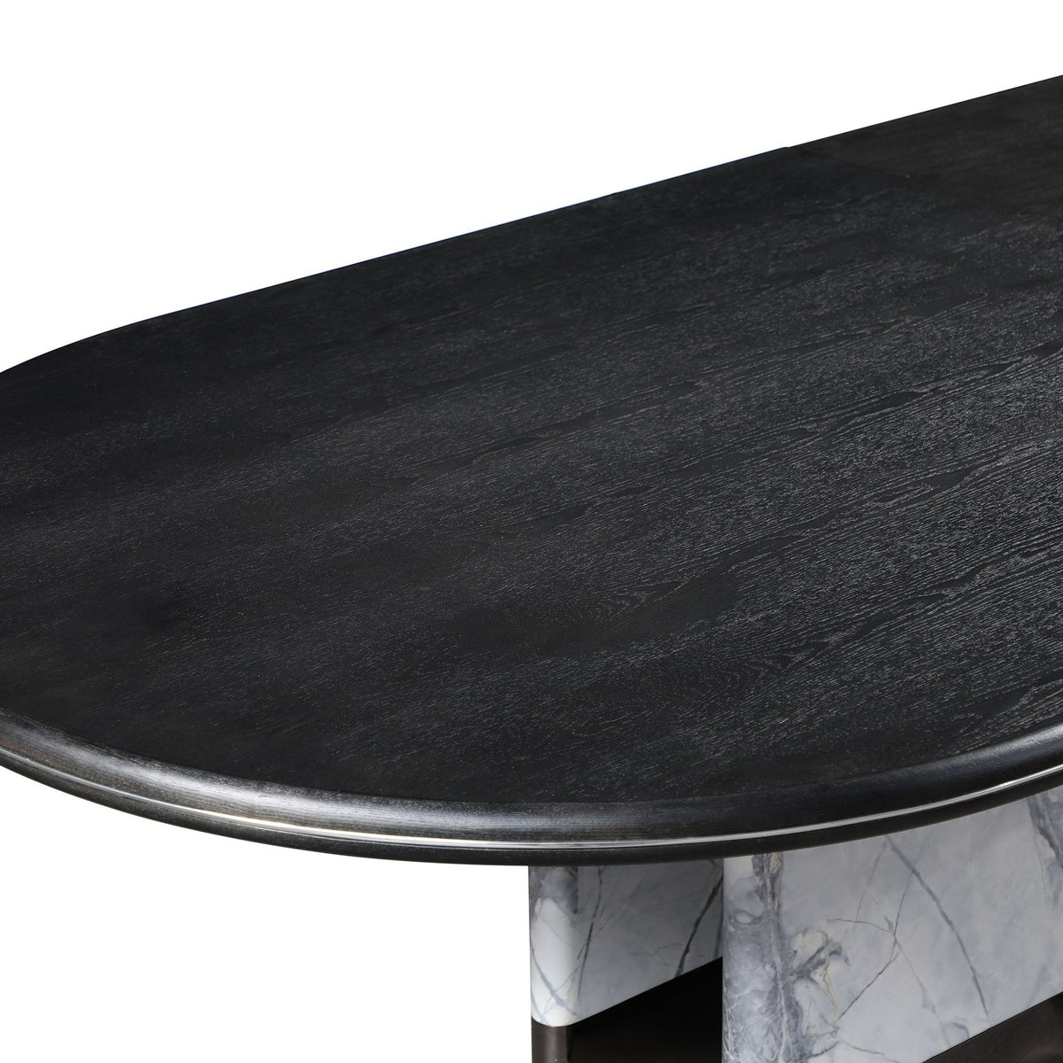 Renfew Modern Black Oak + Faux Marble Oval Dining Table