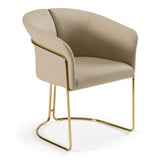 Renfew Modern Beige Vegan Leather + Champagne Gold Dining Chair