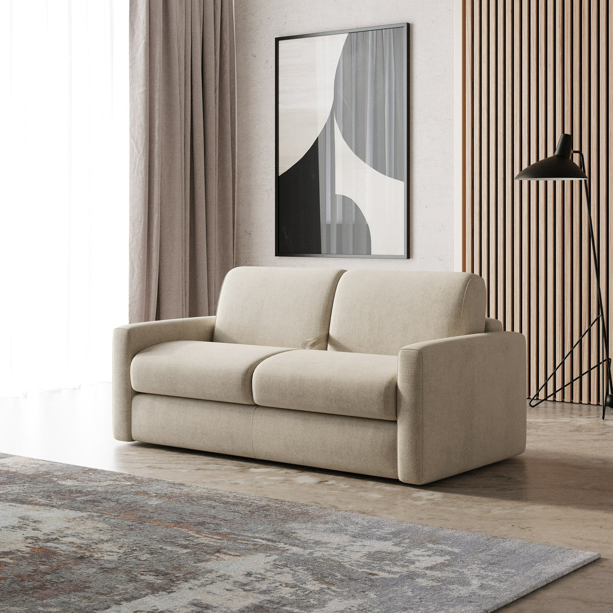 Revers Italian Modern Sand Fabric 55" Sofa bed