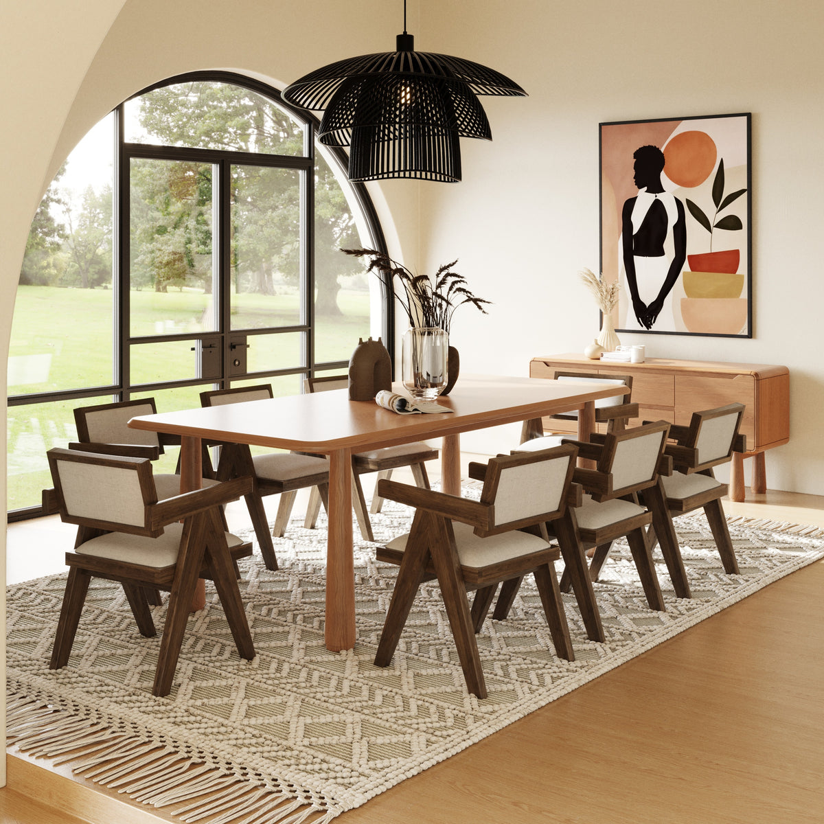 Rhea Modern 87" Natural Acacia Rectangular Dining Table