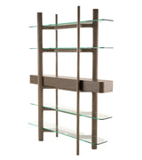 Rinaldi Mid-Century Modern Grey Ash + Glass Bookshelf