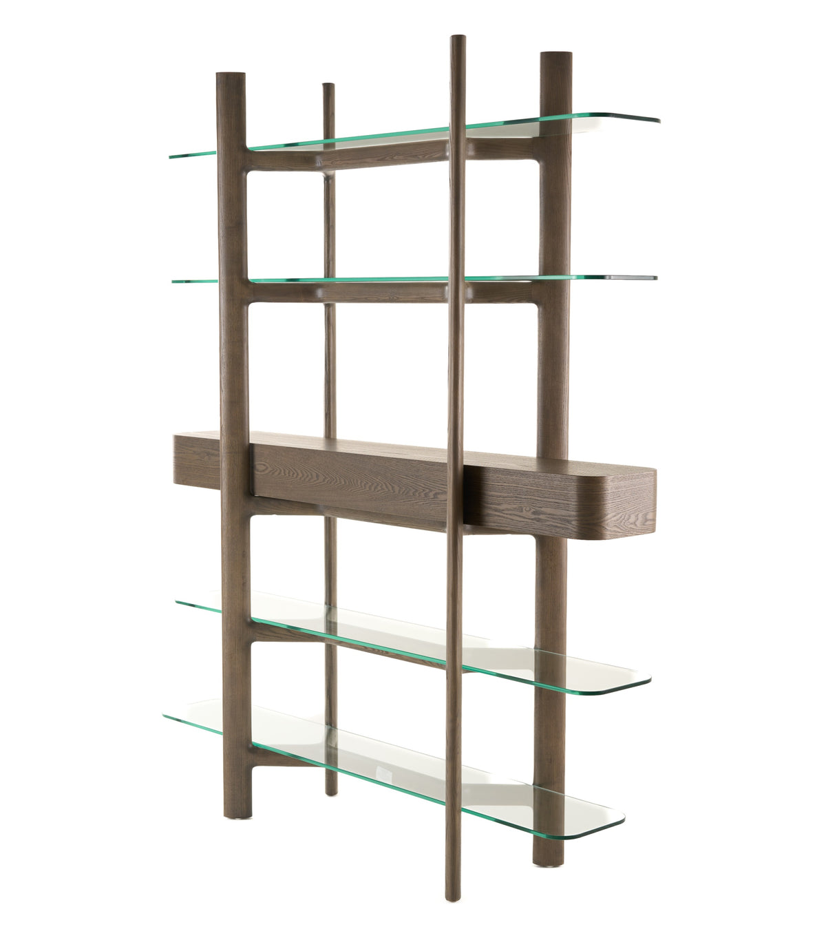 Rinaldi Mid-Century Modern Grey Ash + Glass Bookshelf