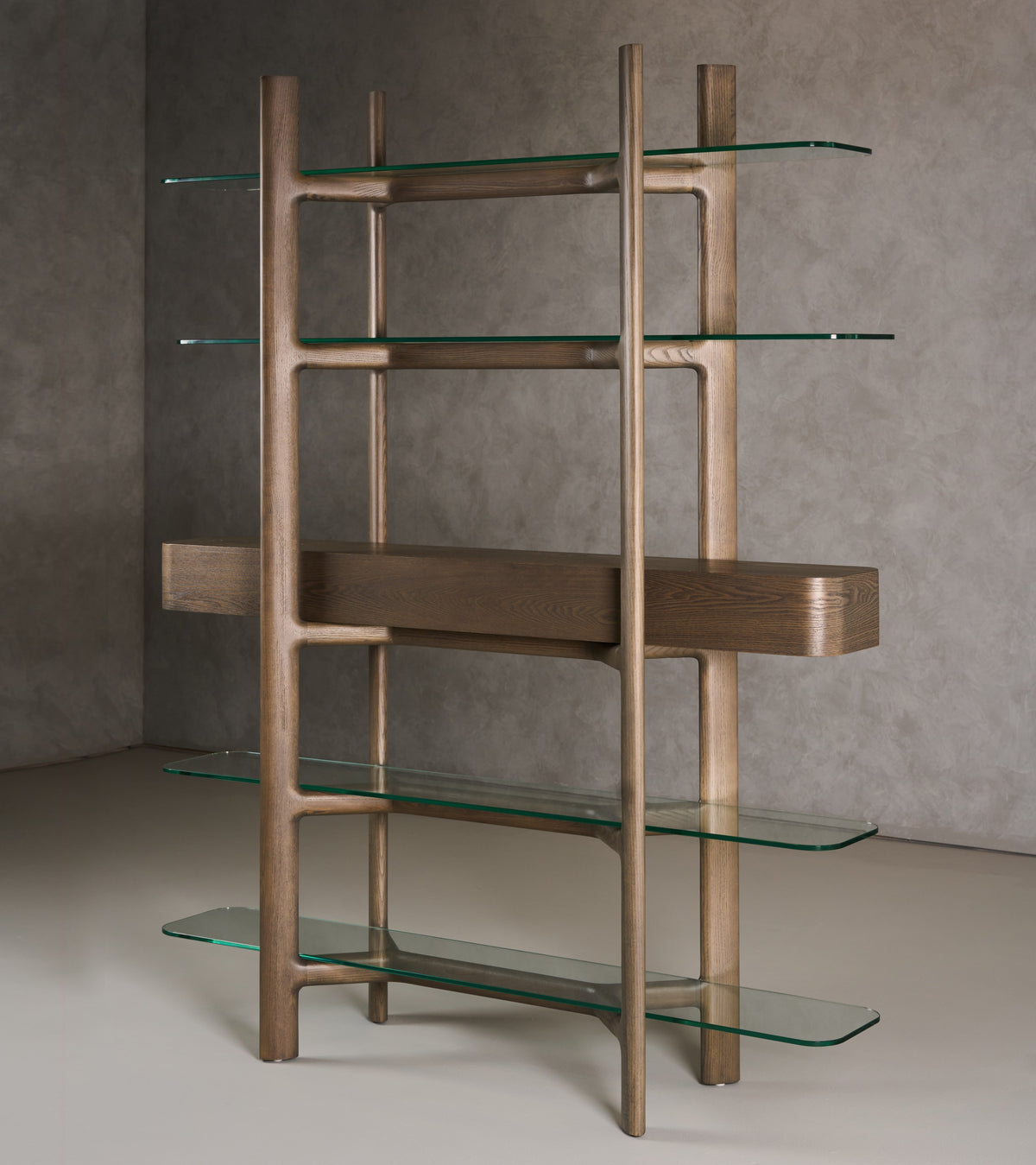 Rinaldi Mid-Century Modern Grey Ash + Glass Bookshelf