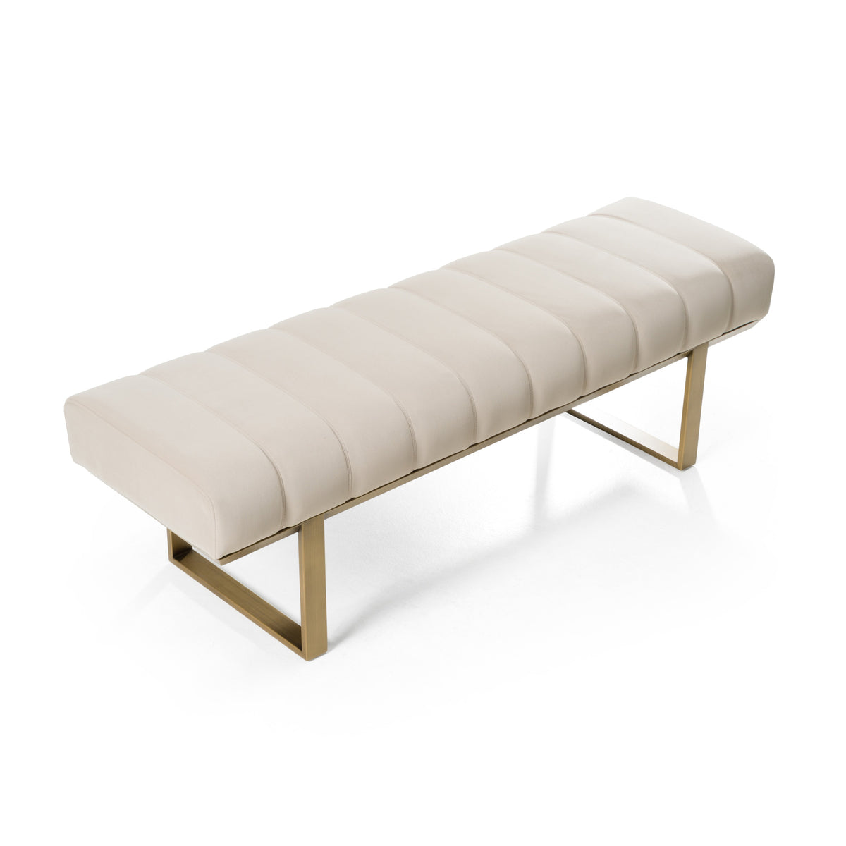 Robles Modern Beige Fabric + Antique Brass Dining Bench