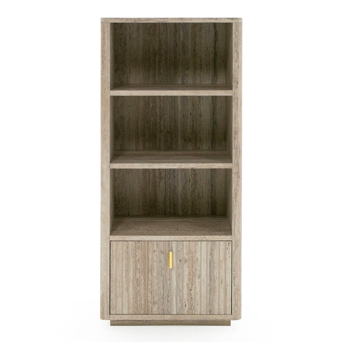 Roma Modern Faux Travertine + Gold Bookcase