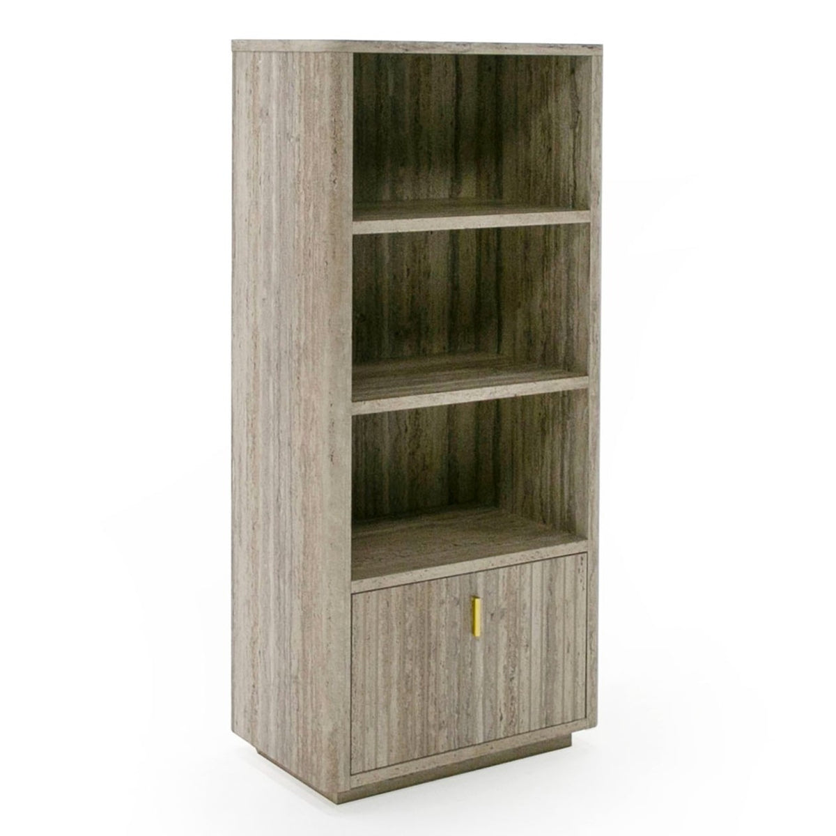 Roma Modern Faux Travertine + Gold Bookcase