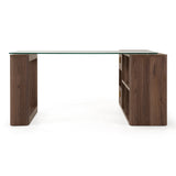 Roma Modern Glass + Walnut Reversible Desk
