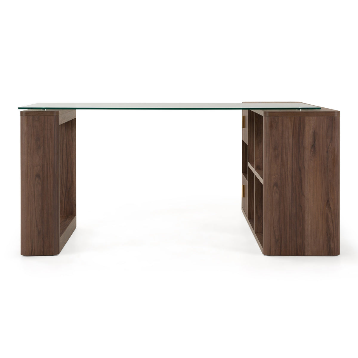 Roma Modern Glass + Walnut Reversible Desk