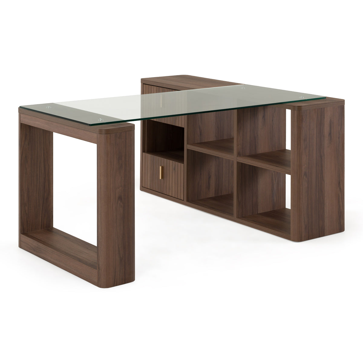 Roma Modern Glass + Walnut Reversible Desk