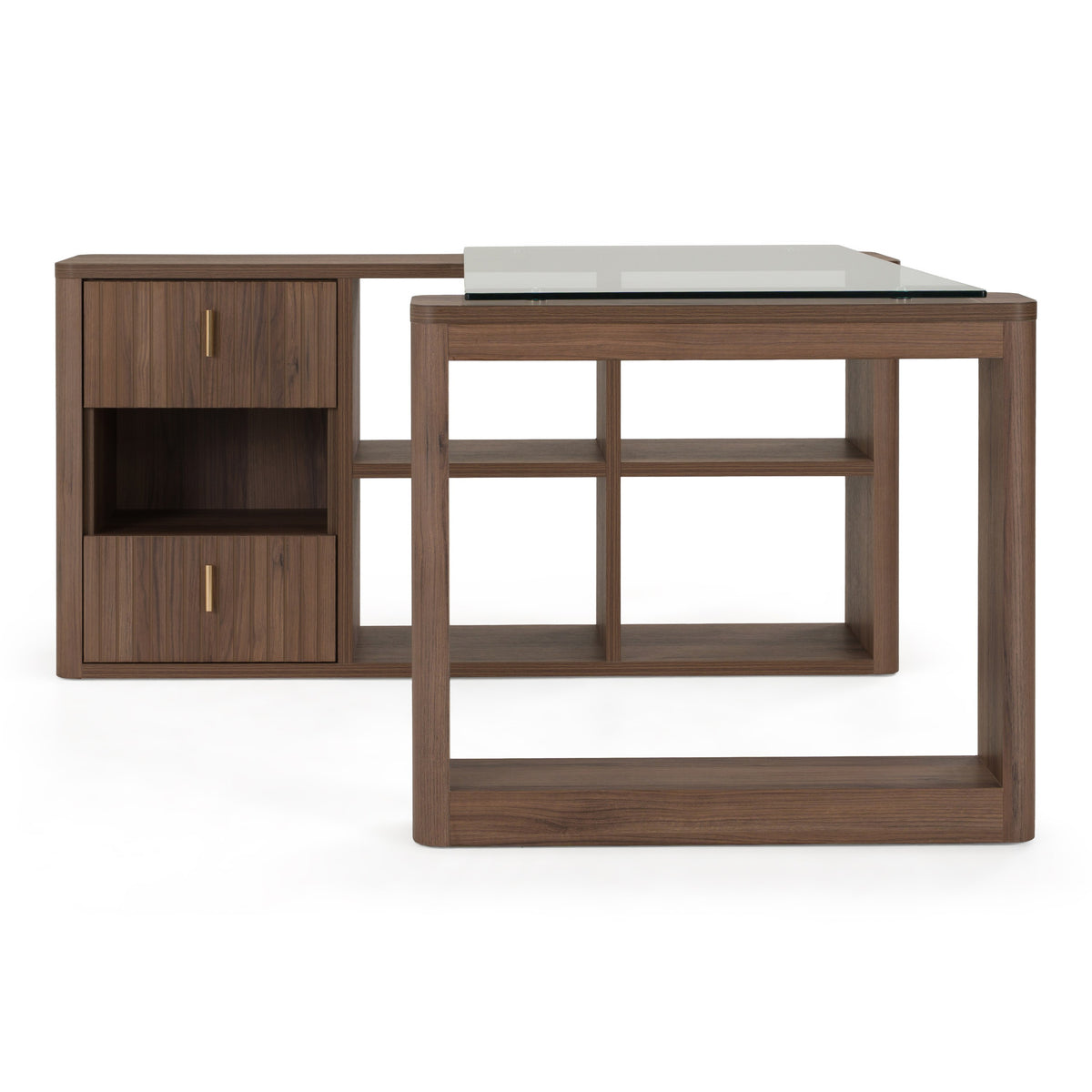 Roma Modern Glass + Walnut Reversible Desk