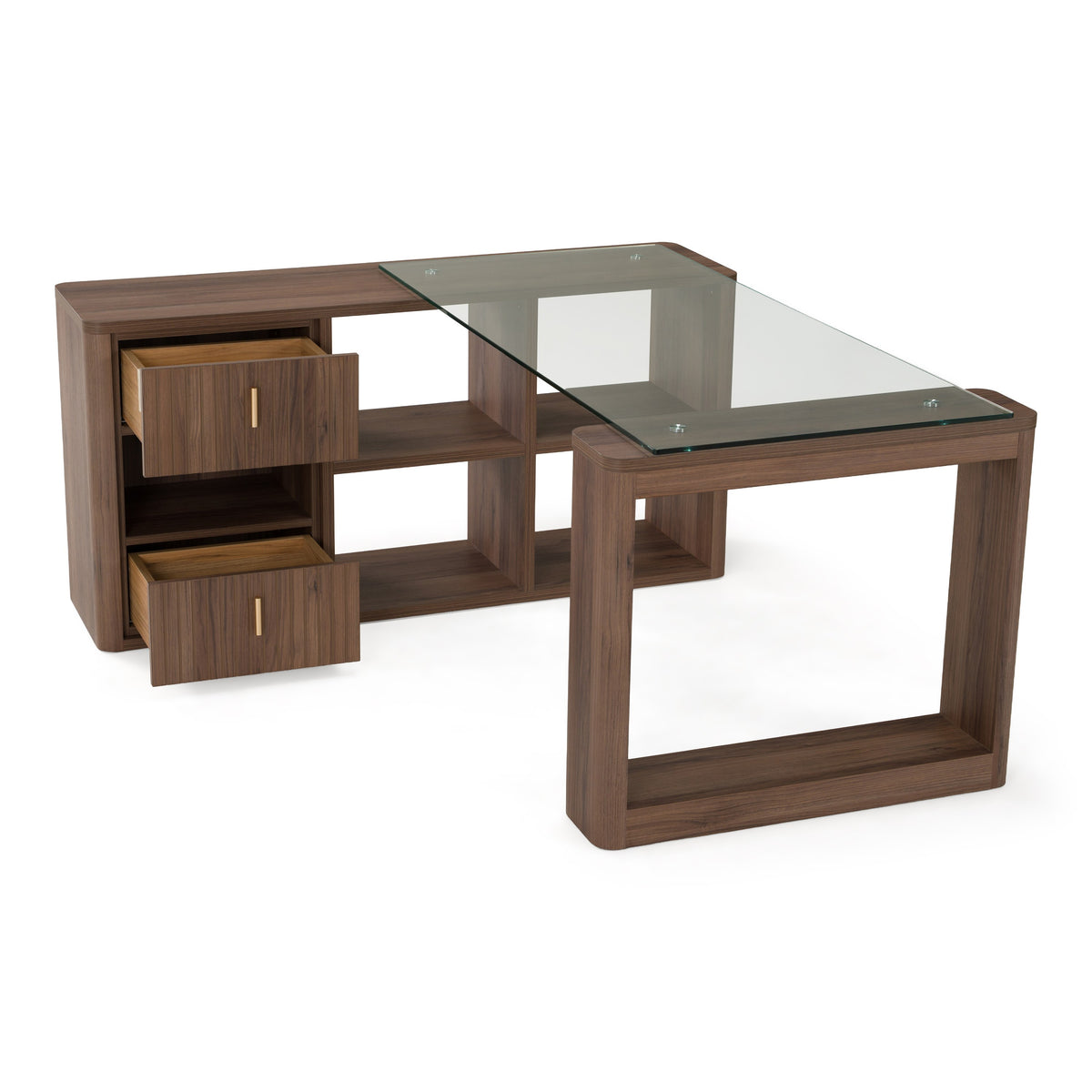 Roma Modern Glass + Walnut Reversible Desk