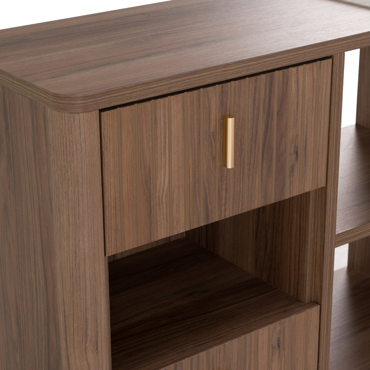 Roma Modern Glass + Walnut Reversible Desk