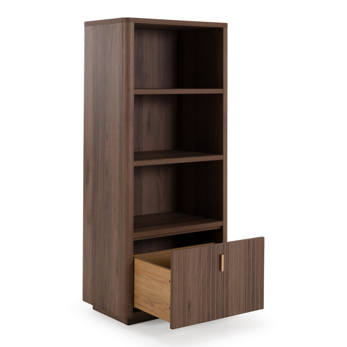 Roma Modern Walnut + Gold Bookcase
