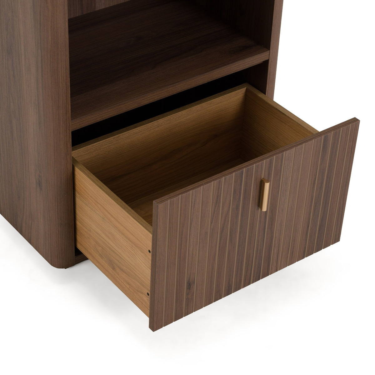 Roma Modern Walnut + Gold Bookcase