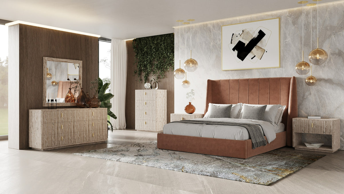Roma Modern Burnt Orange Microfiber Upholstered Bed