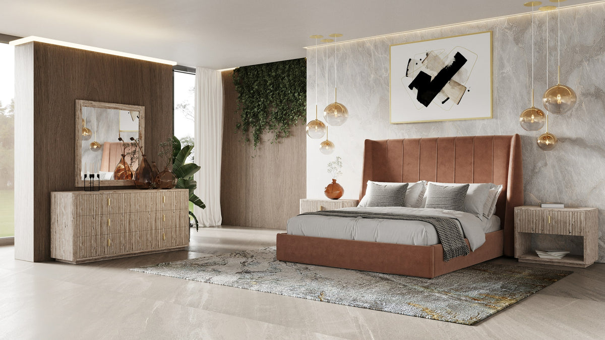 Roma Modern Burnt Orange Microfiber Upholstered Bed