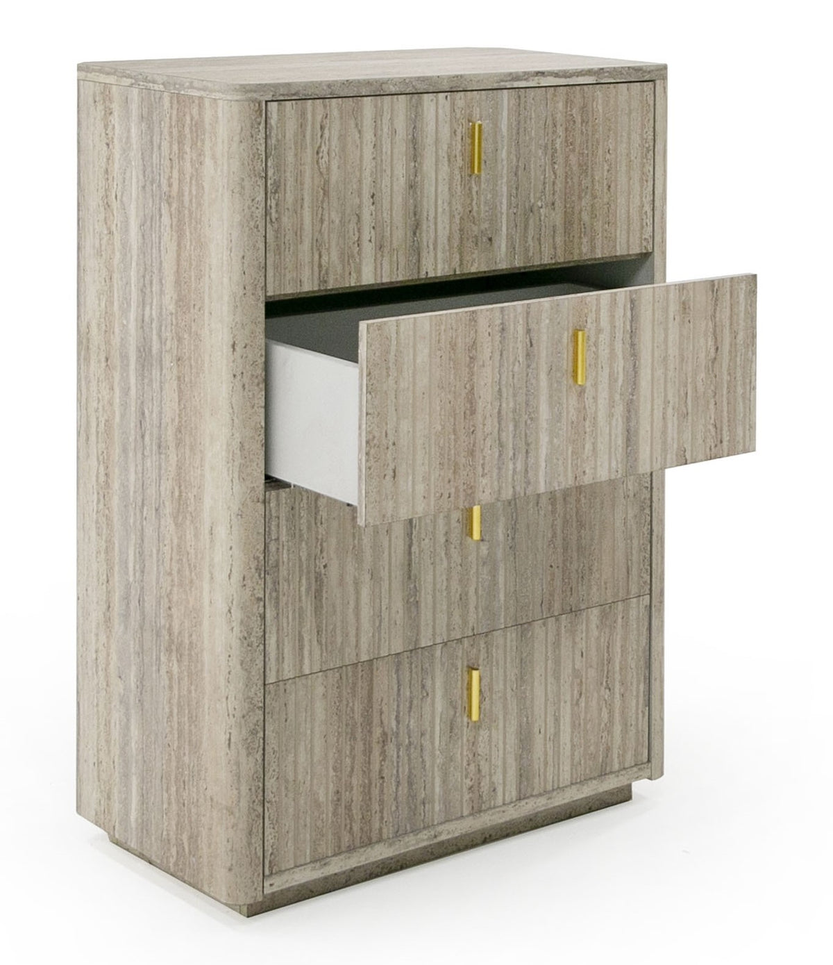 Roma Modern Faux Travertine + Gold Chest