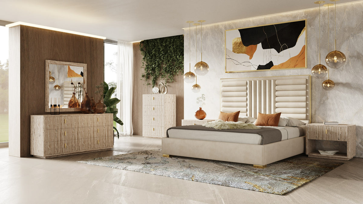 Roma Modern Faux Travertine + Gold Chest