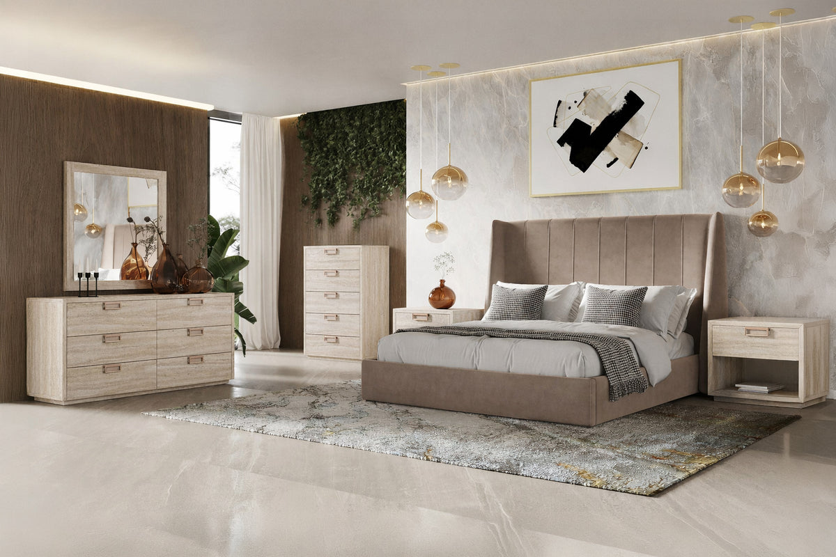 Roma Modern Taupe Microfiber Upholstered Bed
