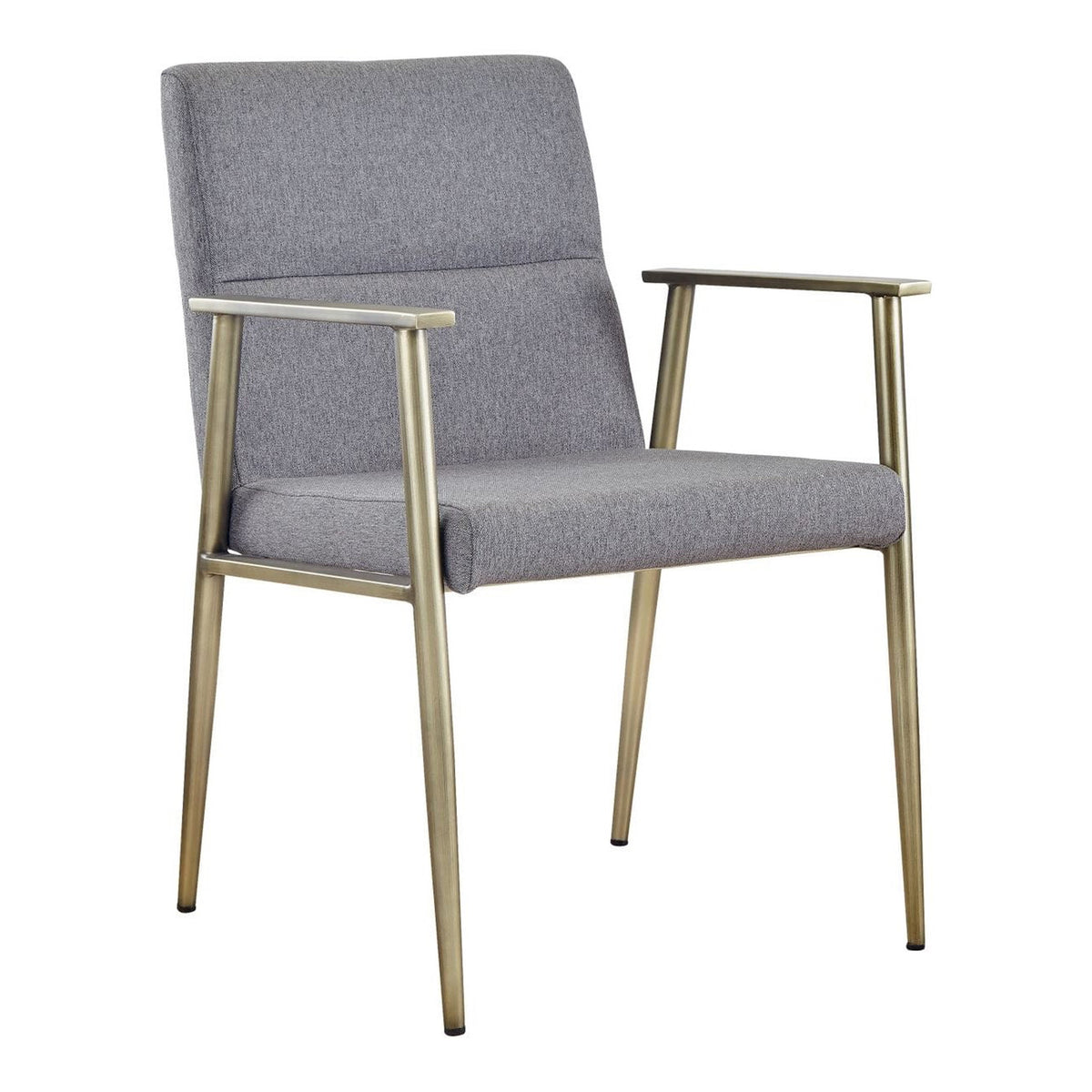 Sabri Contemporary Grey & Antique Brass Arm Dining Chair